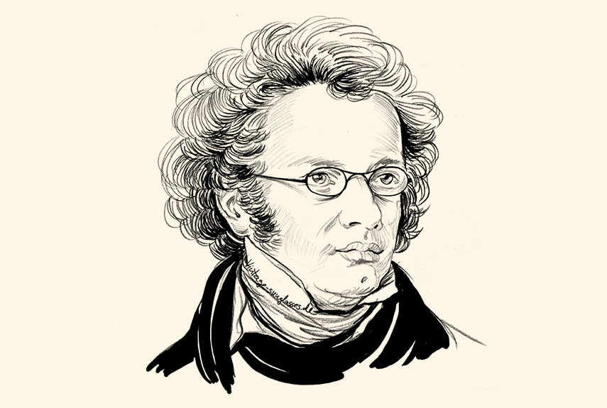 Franz Schubert mit einer Panto-Brille