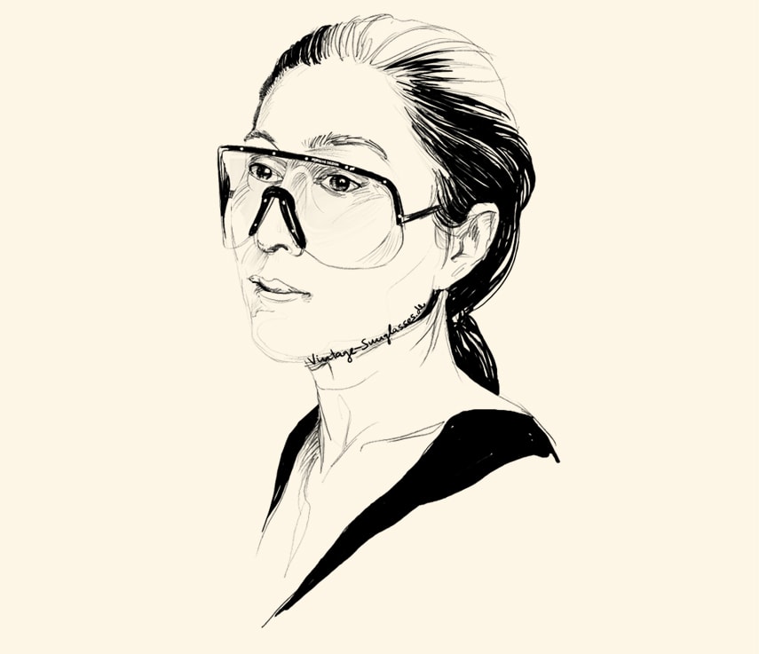 Yoko Ono mit Vintage Porsche Sonnenbrille Modell 5620