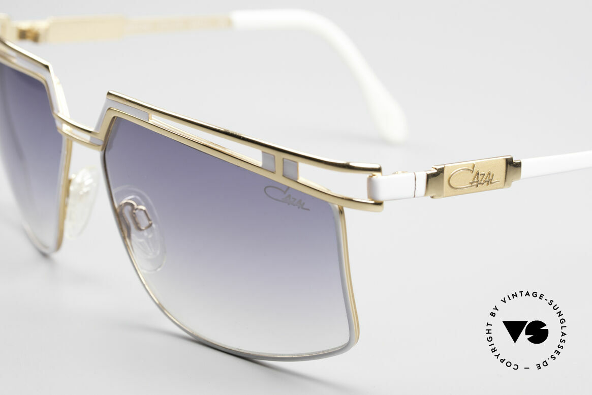 Cazal 957 Echte HipHop Vintage Brille, Farb-Code 332 = weiss / gold & graue Verlaufsgläser, Passend für Herren und Damen