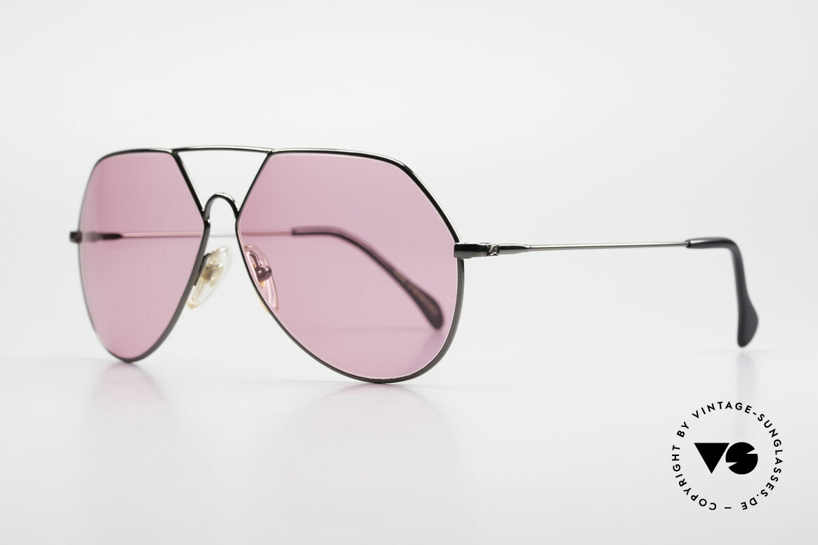 Alpina TR6 Alte 80er Aviator Brille Pink, Fassung in "gunmetal" mit pinken Sonnengläsern, Passend für Herren