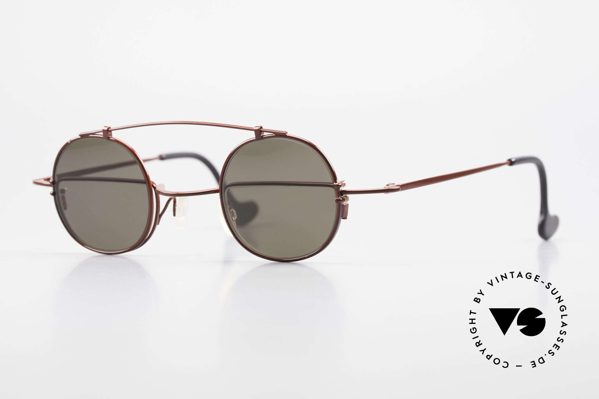 Theo Belgium Gordon Lesebrille Mit Sonnen-Clip, geniale 90er vintage Designer-Brille von Theo Belgium, Passend für Herren und Damen