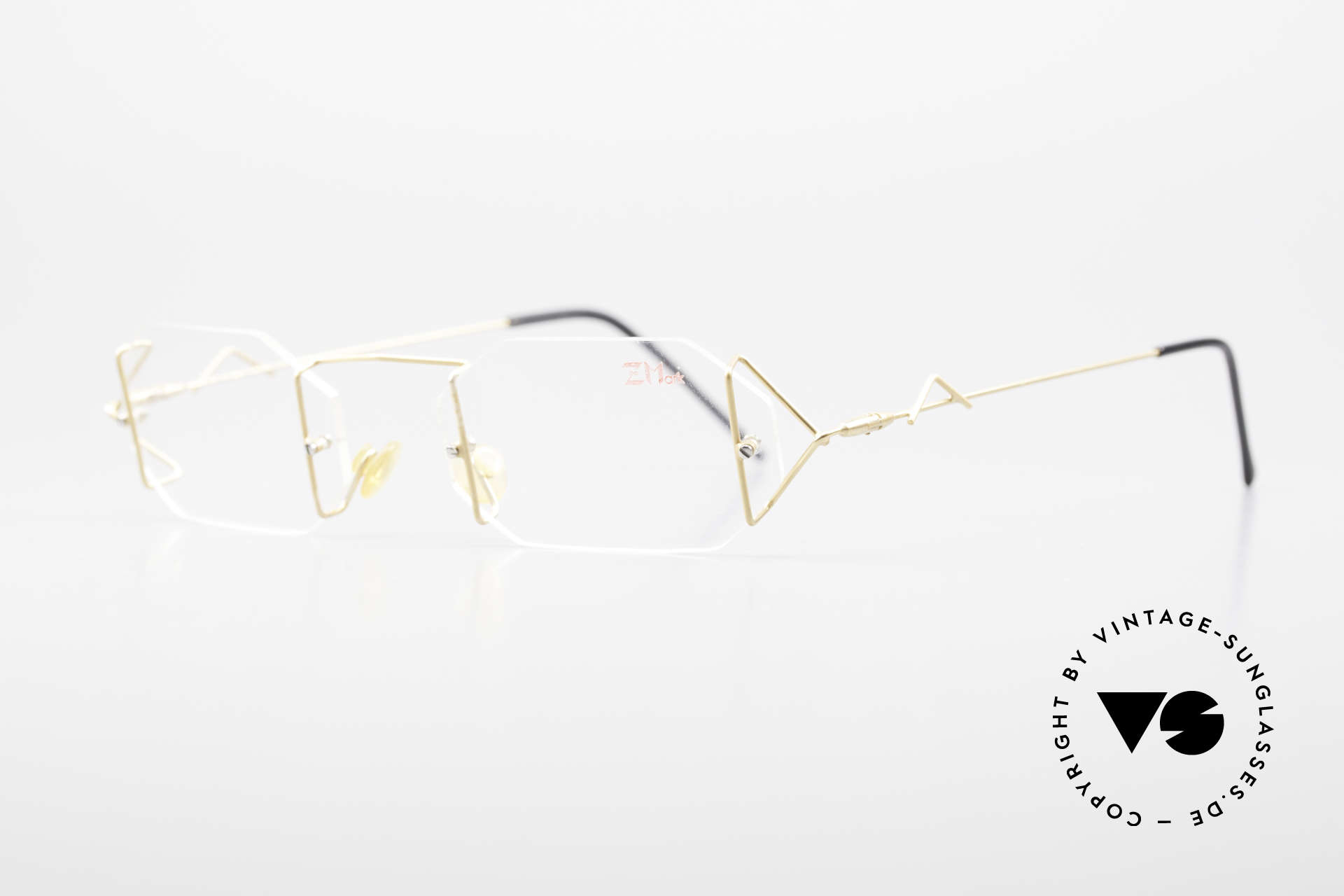 Z Mark 9 Kunstvolle Bohrbrille 90er, Fassung in 'klassisch' gold mit silbernen Schrauben, Passend für Herren und Damen