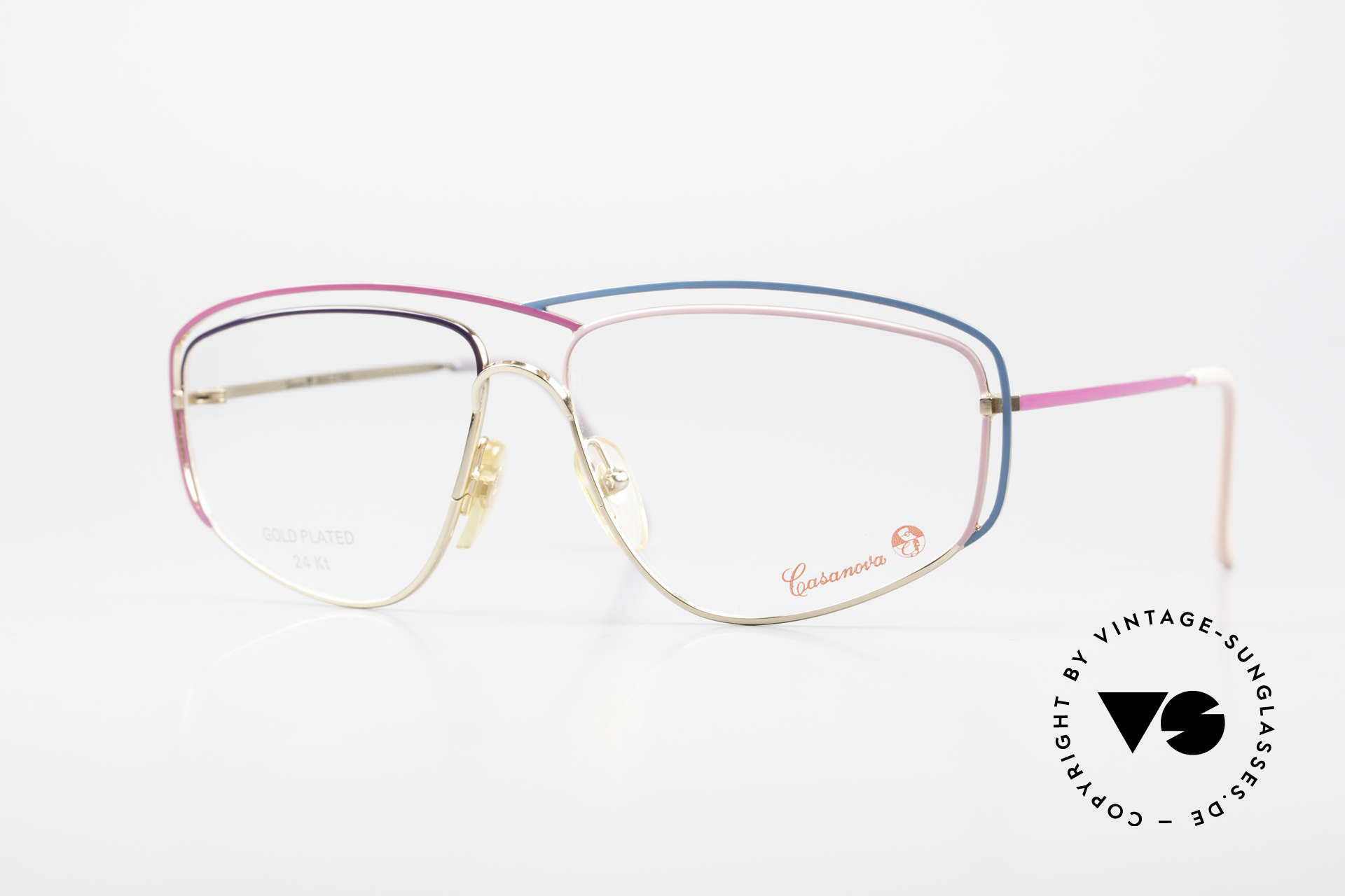 Casanova CN24 24kt Vergoldete Damen Brille, zauberhafte CASANOVA Designerbrille von circa 1985, Passend für Damen