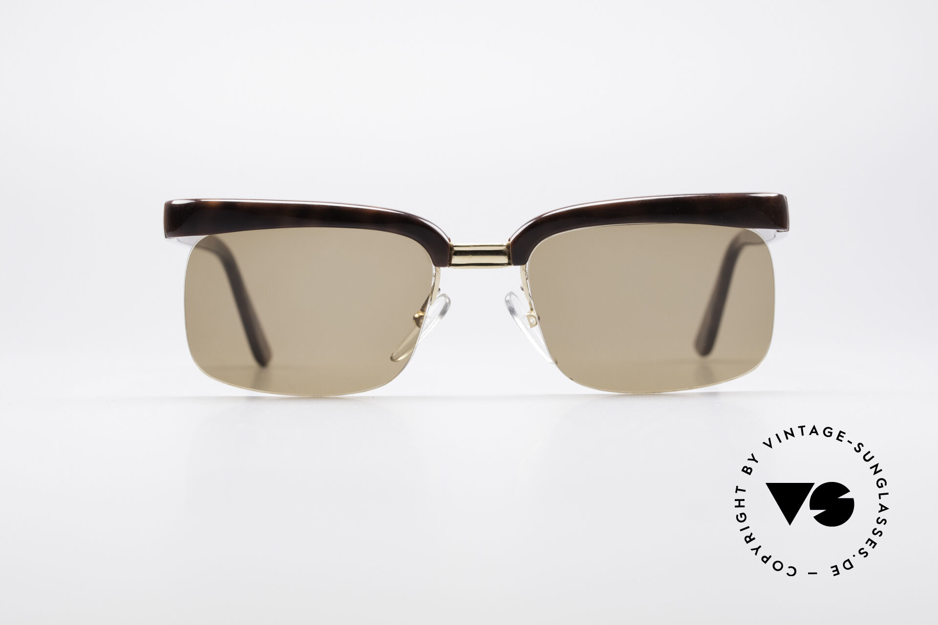 Lunettes De Soleil Vintage ESSEL ARC 08/76 - Monture Demi-cercle Noir Et Or - Verres Verts - Neuf Avec étiquettes