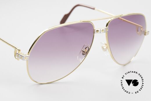 Cartier Vendome Santos - M James Bond Sonnenbrille 80er, ungetragene Rarität mit OVP und violett-Verlauf Gläser, Passend für Herren und Damen