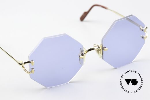 Cartier Rimless Octag Einzelstück Customized 90er, neue CR39 Sonnengläser in blau; 100% UV Schutz, Passend für Herren und Damen Cartier Rimless Octag Einzelstück Customized 90er, neue CR39 Sonnengläser in blau; 100% UV Schutz, Passend für Herren und Damen