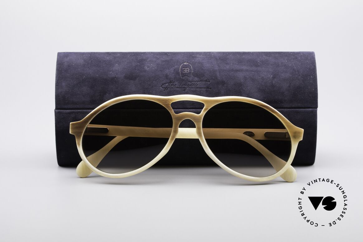Bugatti 7343 Echt Büffelhorn Sonnenbrille, Größe: medium, Passend für Herren