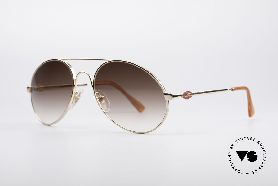 Bugatti 65986 80er Luxus Sonnenbrille, goldene Fassung mit Gläsern in braun-Verlauf, Passend für Herren