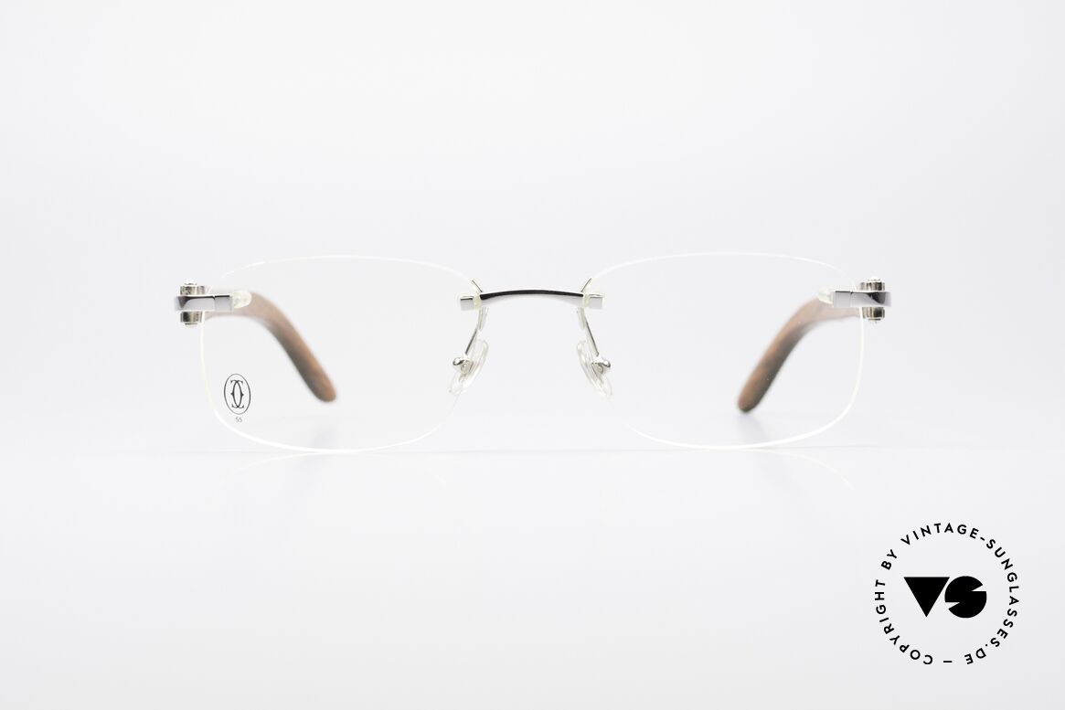 Cartier Paglia Randlose Luxus Holzbrille, randlose vintage Holz-Luxusbrillenfassung von Cartier, Passend für Herren