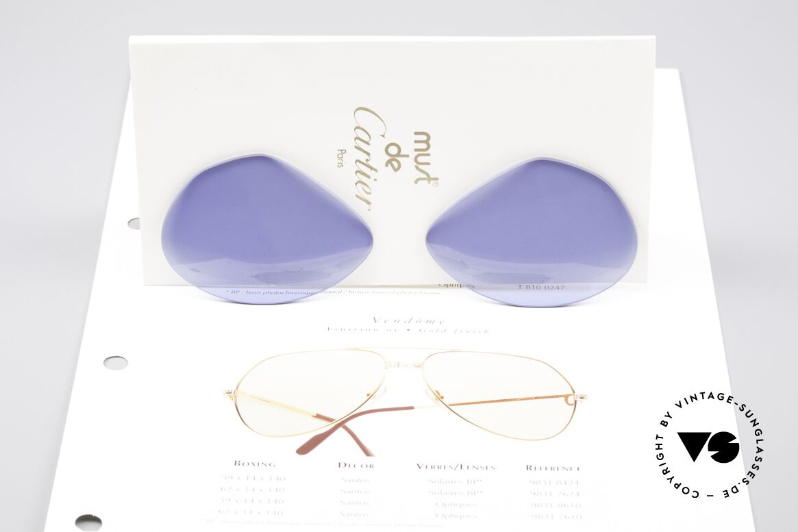Cartier Vendome Lenses - L Ersatzgläser Navy Blue, einfarbig getönt in marine-blau (ein echter Hingucker), Passend für Herren