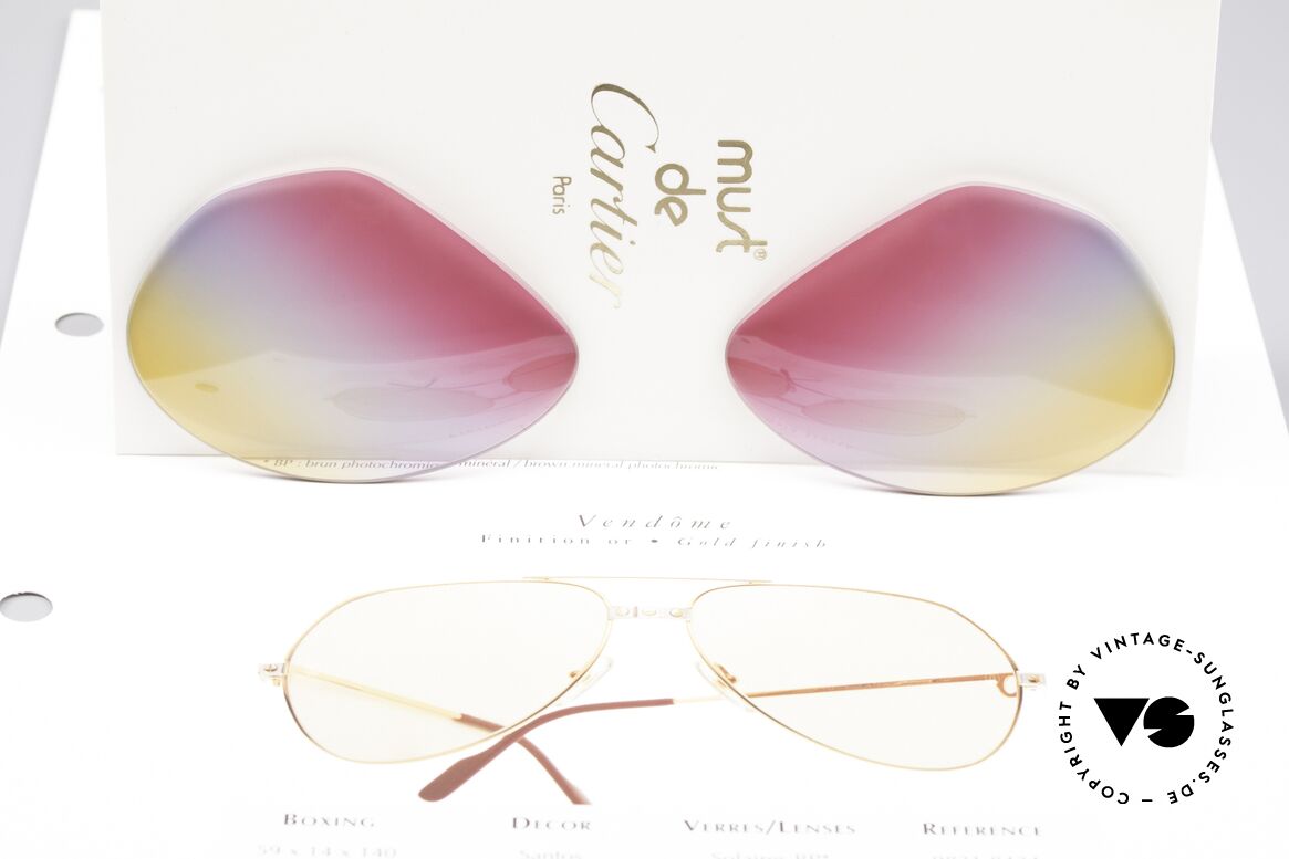 Cartier Vendome Lenses - L Tricolored Sunrise Gläser, Dreifach-Farbverlauf der Gläser wie ein Sonnenaufgang, Passend für Herren und Damen