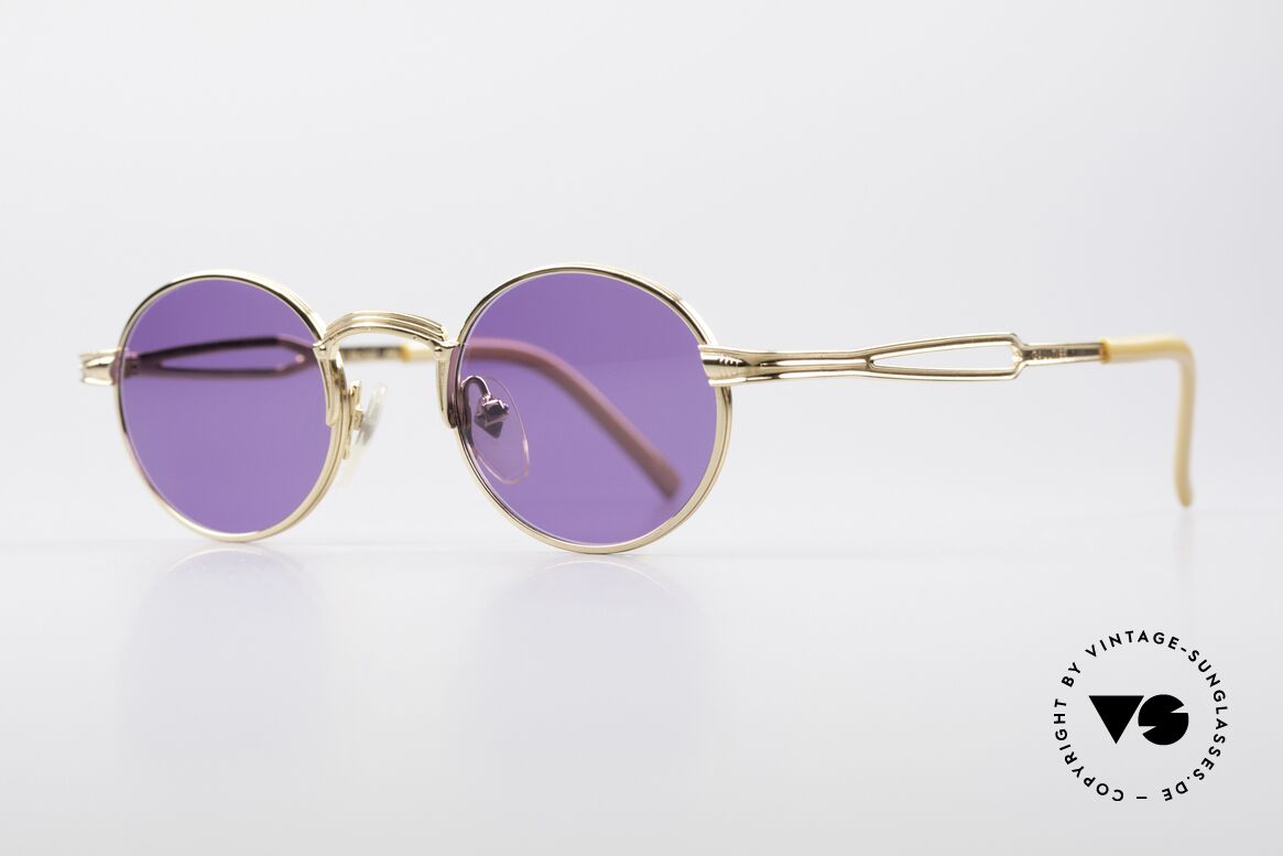 Jean Paul Gaultier 55-7107 Runde Vergoldete Fassung 90er, originelle Sonnengläser in violett / lila  (100% UV), Passend für Herren und Damen