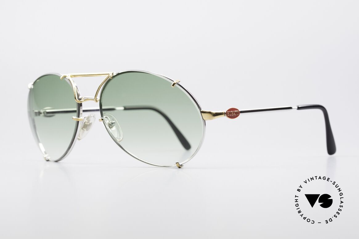 Bugatti 65360 80er Brille Mit Wechelgläsern, charakteristische Bugatti Herrenform (Tropfenform), Passend für Herren