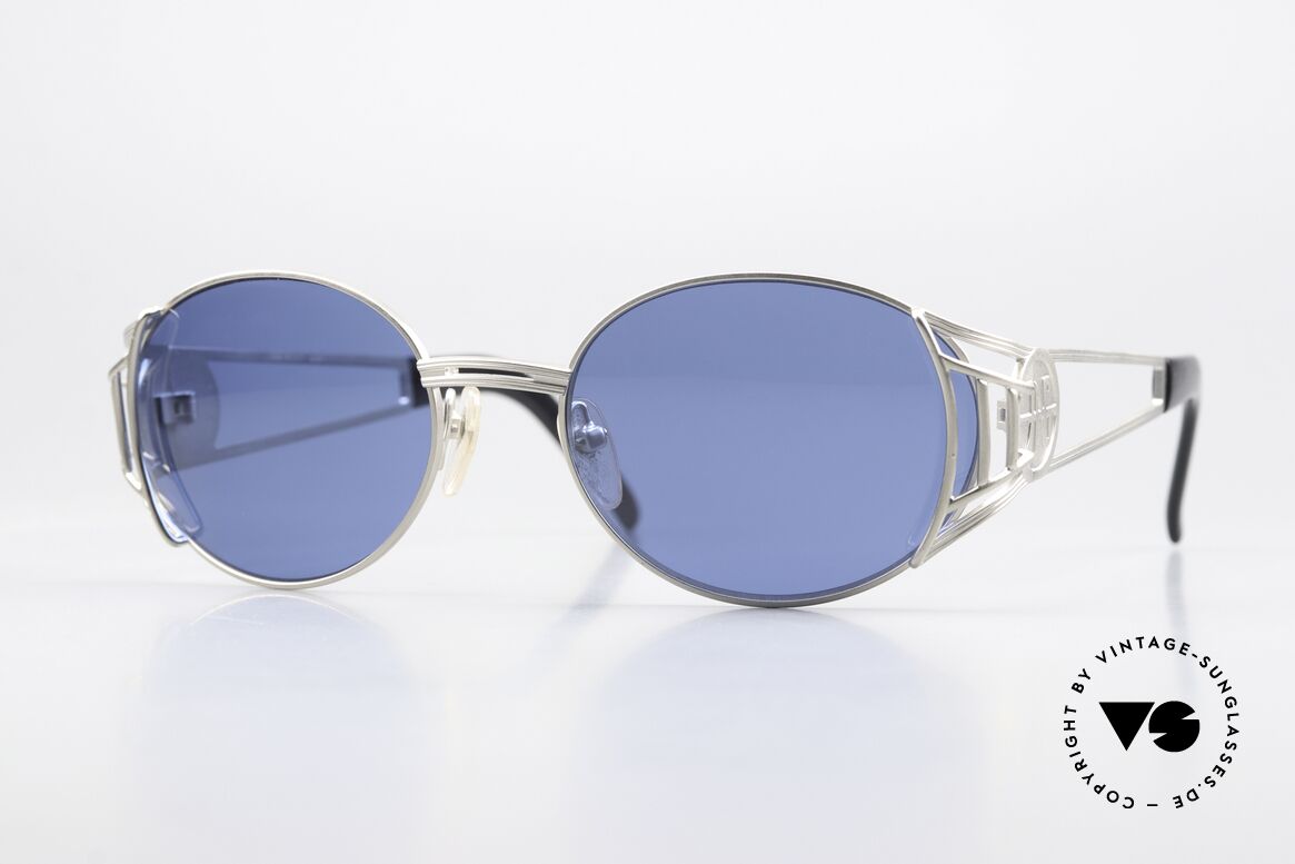 Jean Paul Gaultier 58-6102 Steampunk Sonnenbrille 90er, Designer-Sonnenbrille von 1997 in Titanium-Grau, Passend für Herren und Damen