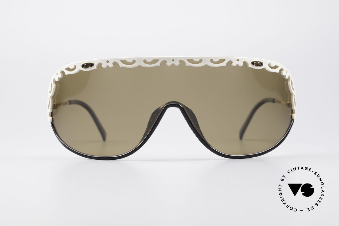 Christian Dior 2501 80er Designer Sonnenbrille, eine durchgehende Scheibe mit weißen Applikationen, Passend für Damen