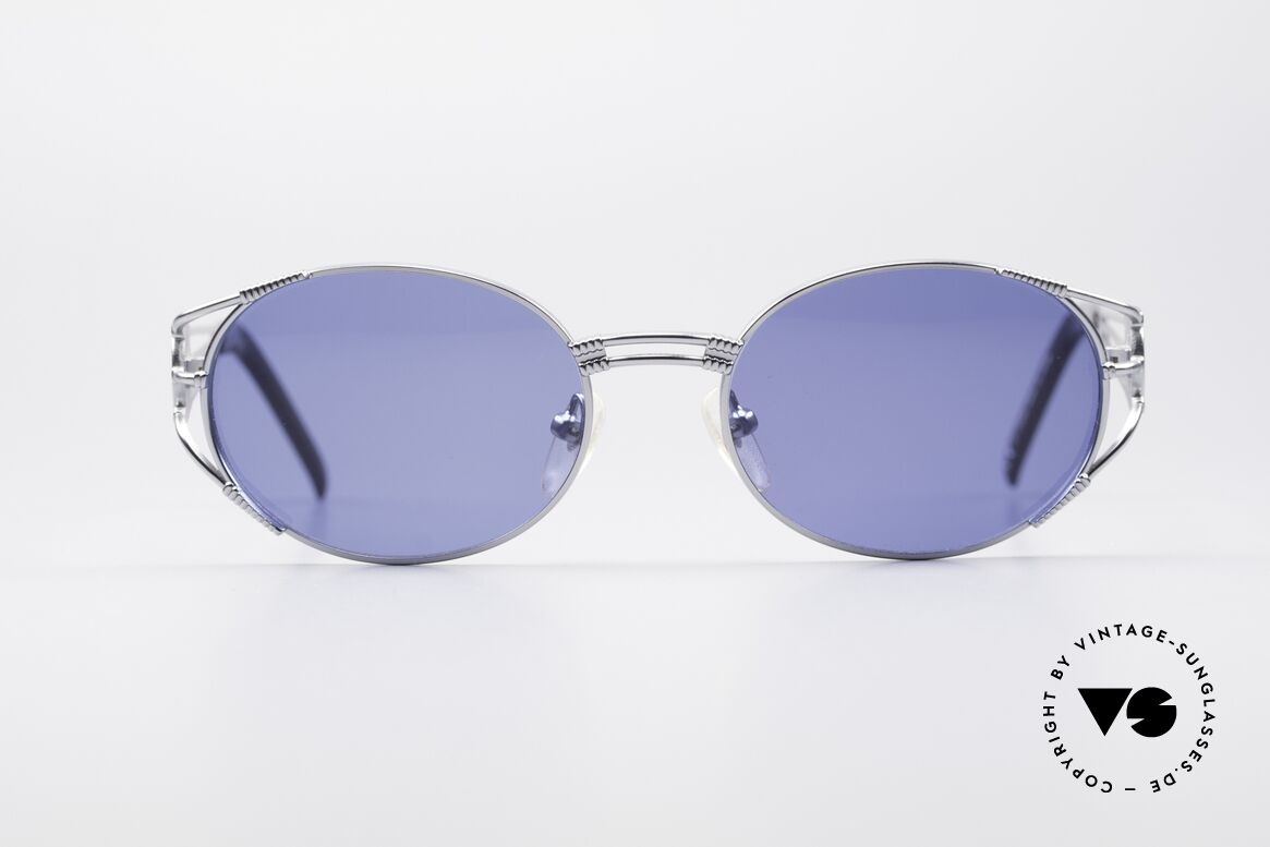 Jean Paul Gaultier 58-5106 Ovale JPG Steampunk Brille, silber-glänzende Designer-Sonnenbrille v. 1997/98, Passend für Herren und Damen