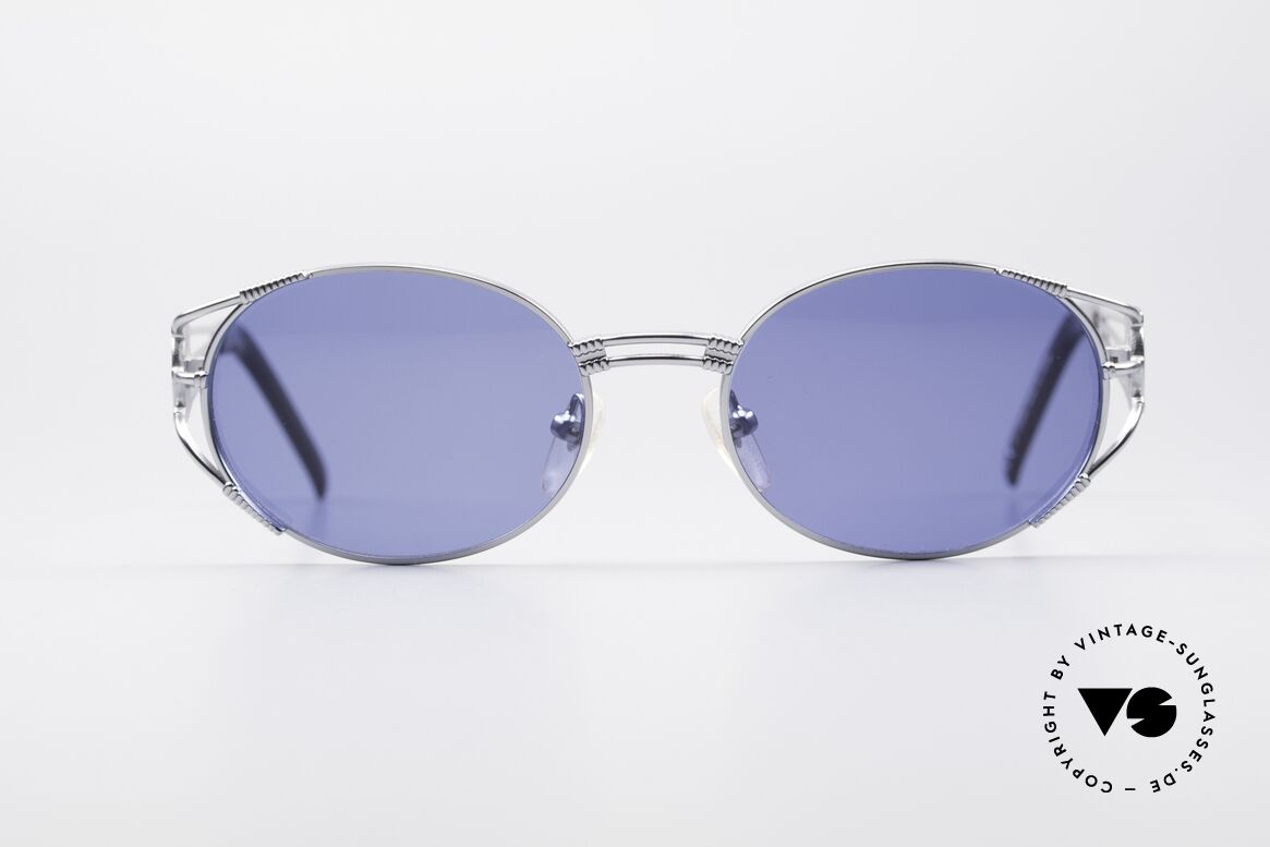 Jean Paul Gaultier 58-5106 Rare Ovale Steampunk Brille, silber-glänzende Designer-Sonnenbrille v. 1997/98, Passend für Herren und Damen