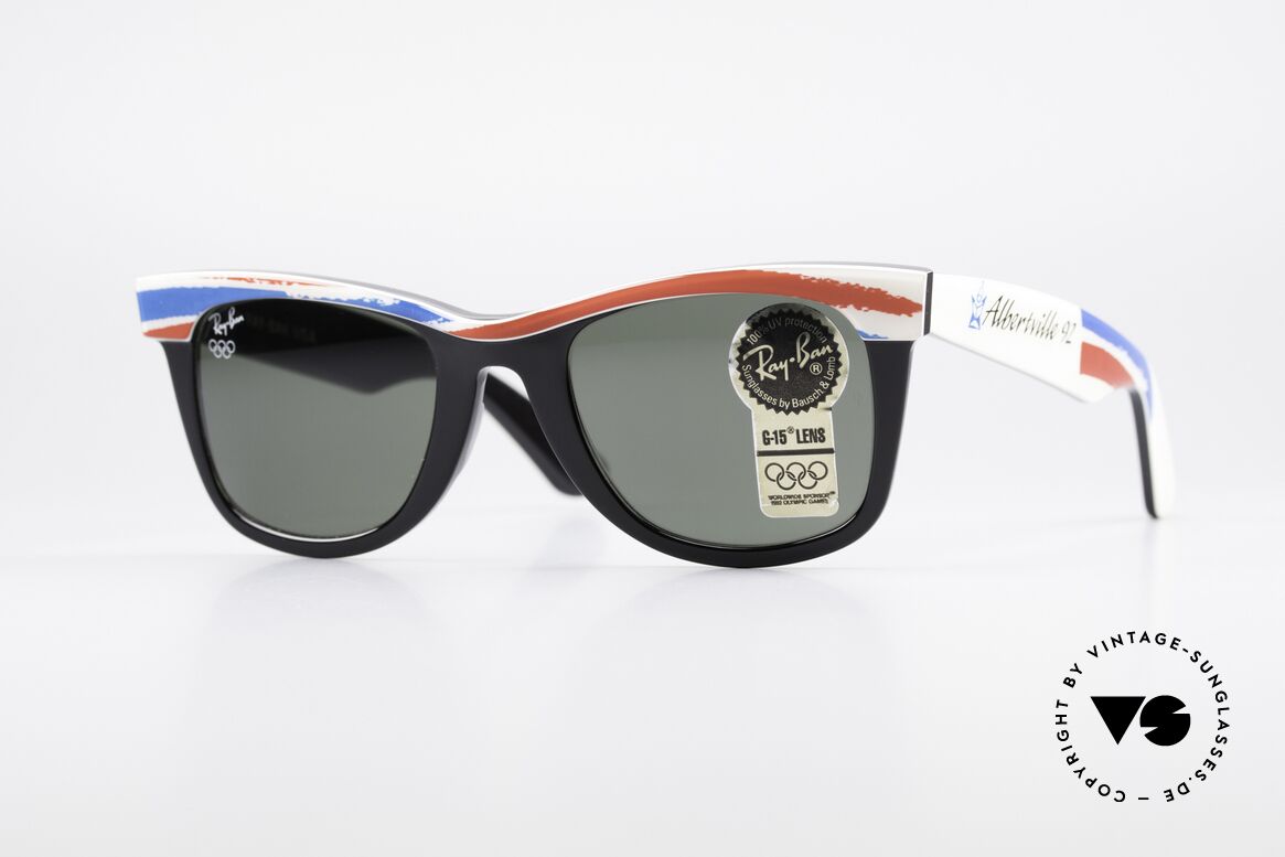 Ray Ban Wayfarer I Olympia 1992 Albertville, limitierte B&L USA vintage Wayfarer Sonnenbrille, Passend für Herren und Damen