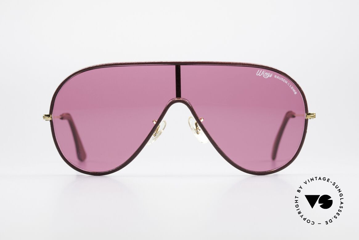 Bausch & Lomb Wings Pinke Leder Sonnenbrille, Bausch & Lomb vintage Sonnenbrille von 1990/91, Passend für Herren und Damen
