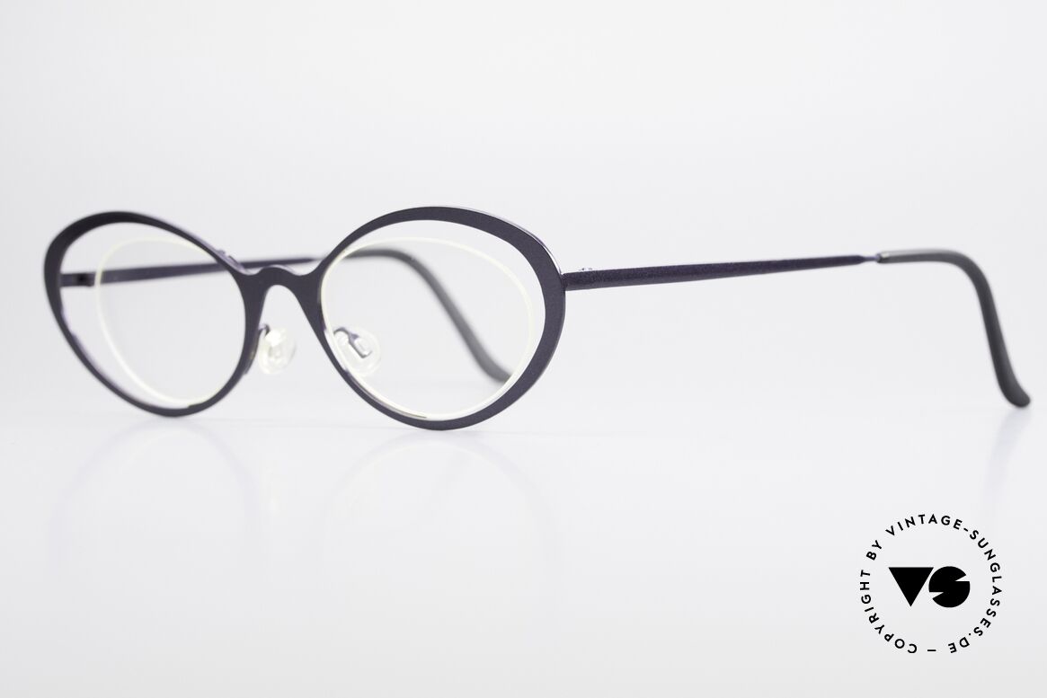 Theo Belgium LuLu Randlose Cateye Brille 90er, Gläser werden u.a. durch einen Nylor-Faden gehalten, Passend für Damen