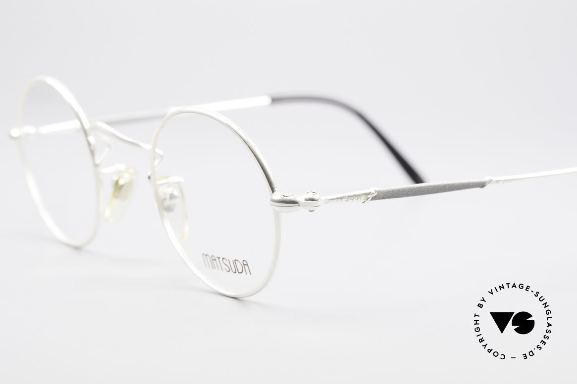 Matsuda 2872 90er Designer Brille Rund, subtile Design-Elemente zieren den Rahmen, Gr. 44/24, Passend für Herren und Damen