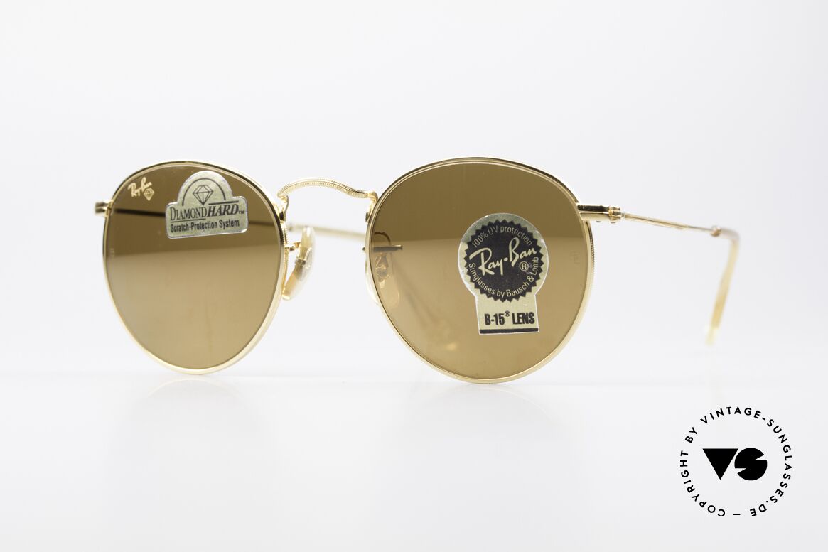 Ray Ban Round Metal 47 Runde Diamond Hard Brille, kleine runde RAY-BAN USA vintage Sonnenbrille, Passend für Herren und Damen
