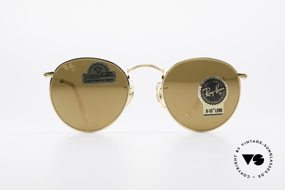 Ray Ban Round Metal 47 Runde Diamond Hard Brille, kleine runde RAY-BAN USA vintage Sonnenbrille, Passend für Herren und Damen