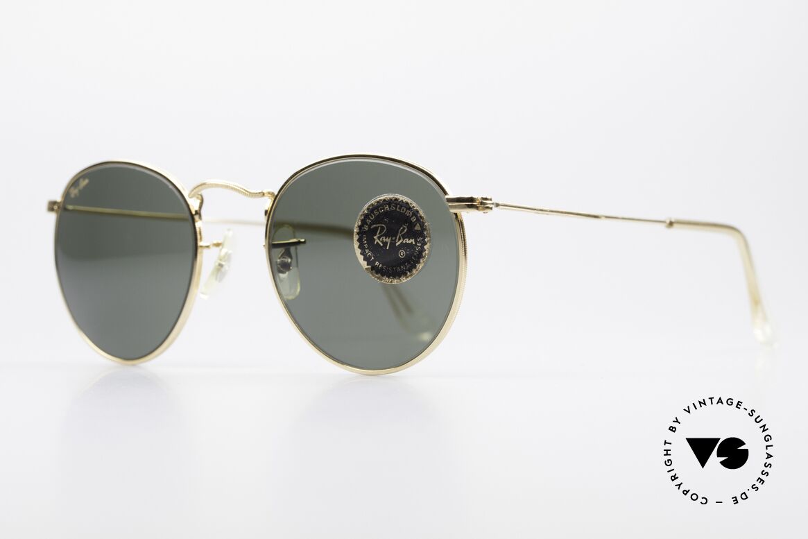 Ray Ban Round Metal 47 Kleine Runde B&L Sonnenbrille, legendäre B&L Mineralgläser für 100% UV Schutz, Passend für Herren und Damen