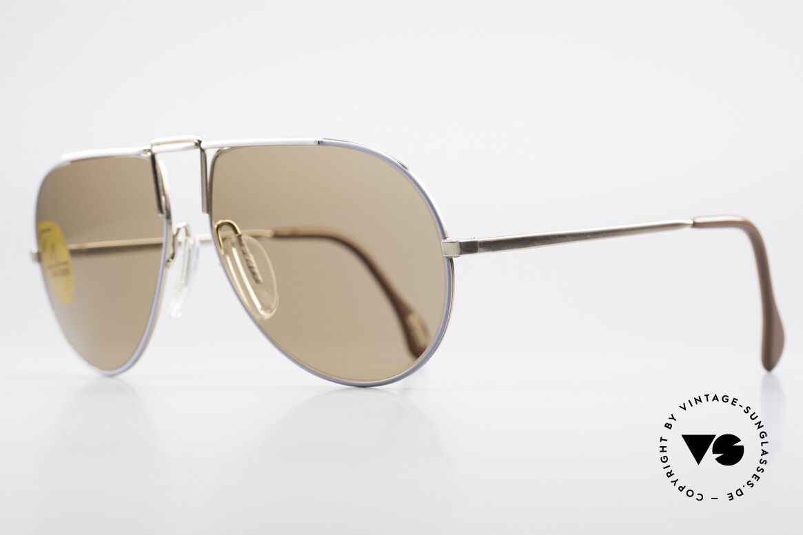 Zeiss 9357 Rare Pilotensonnenbrille 80er, elegante Rahmen-Kolorierung in gold, blau & weiss, Passend für Herren und Damen