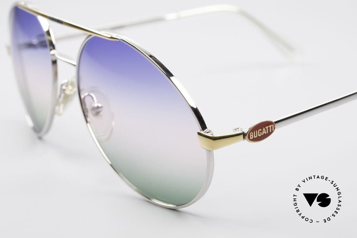 Bugatti 65982 Rare Vintage 80er Sonnenbrille, silberne Fassung & Gläser mit Dreifach-Verlauf, Passend für Herren