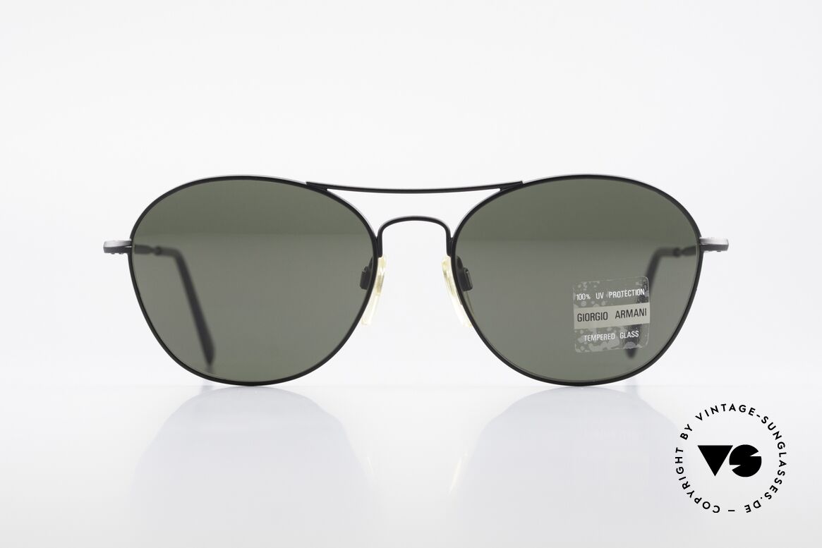 Giorgio Armani 646 Aviator Designer Sonnenbrille, matt-schwarzer Rahmen mit dunkelgrünen Gläsern, Passend für Herren