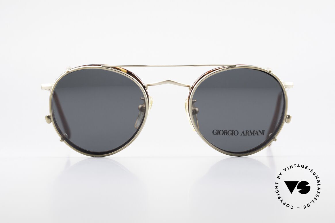 Giorgio Armani 118 Panto Fassung Mit Sonnenclip, PANTO Giorgio Armani vintage Designer-Sonnenbrille, Passend für Herren und Damen