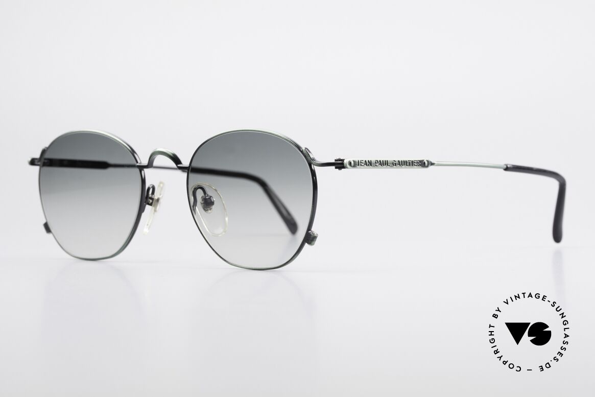 Jean Paul Gaultier 55-0171 90er Panto Style Sonnenbrille, tannengrün metallic & Sonnengläser in grün-Verlauf, Passend für Herren