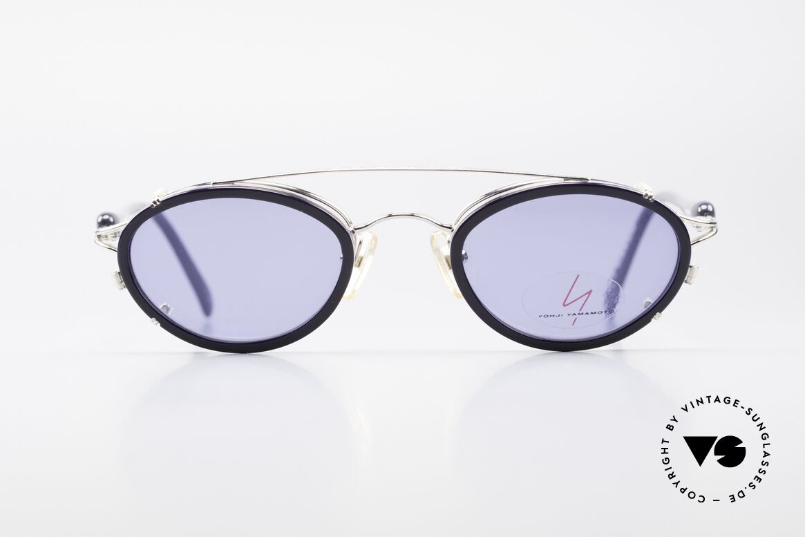 Yohji Yamamoto 51-7210 Clip-On 90er No Retro Brille, Designerbrille mit praktischem Sonnenclip (100% UV), Passend für Herren und Damen