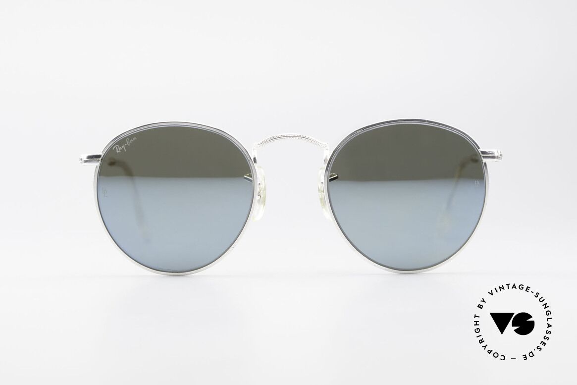 Ray Ban Round Metal 47 Blau Verspiegelte Sonnenbrille, kleine runde RAY-BAN USA vintage Sonnenbrille, Passend für Herren und Damen