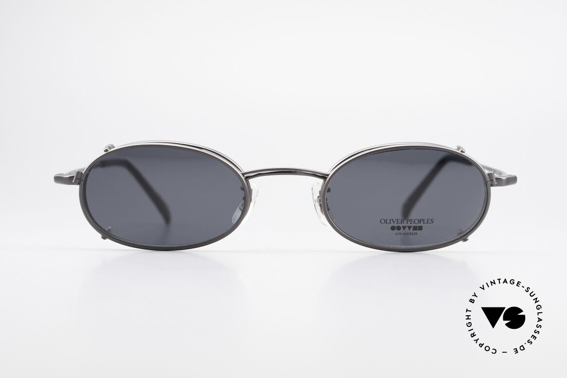 Oliver Peoples OP583 Ovale 90er Brille Mit Sun Clip, vintage Oliver Peoples Designerbrille der späten 90er, Passend für Herren
