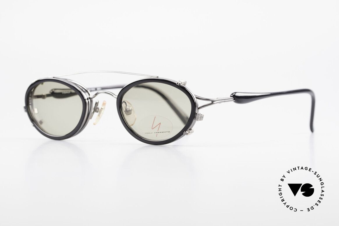 Yohji Yamamoto 51-7210 No Retro Brille Clip-On 90er, herausragende Qualität, Rahmen glänzt "GUNMETAL", Passend für Herren und Damen