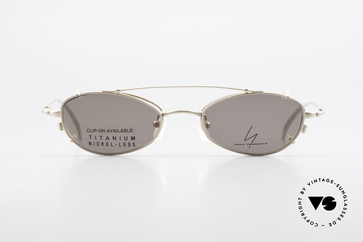 Yohji Yamamoto 52-9011 Clip On Titanium Brille GP, vintage Brille von Yohji Yamamoto mit Sonnen-Clip, Passend für Herren und Damen