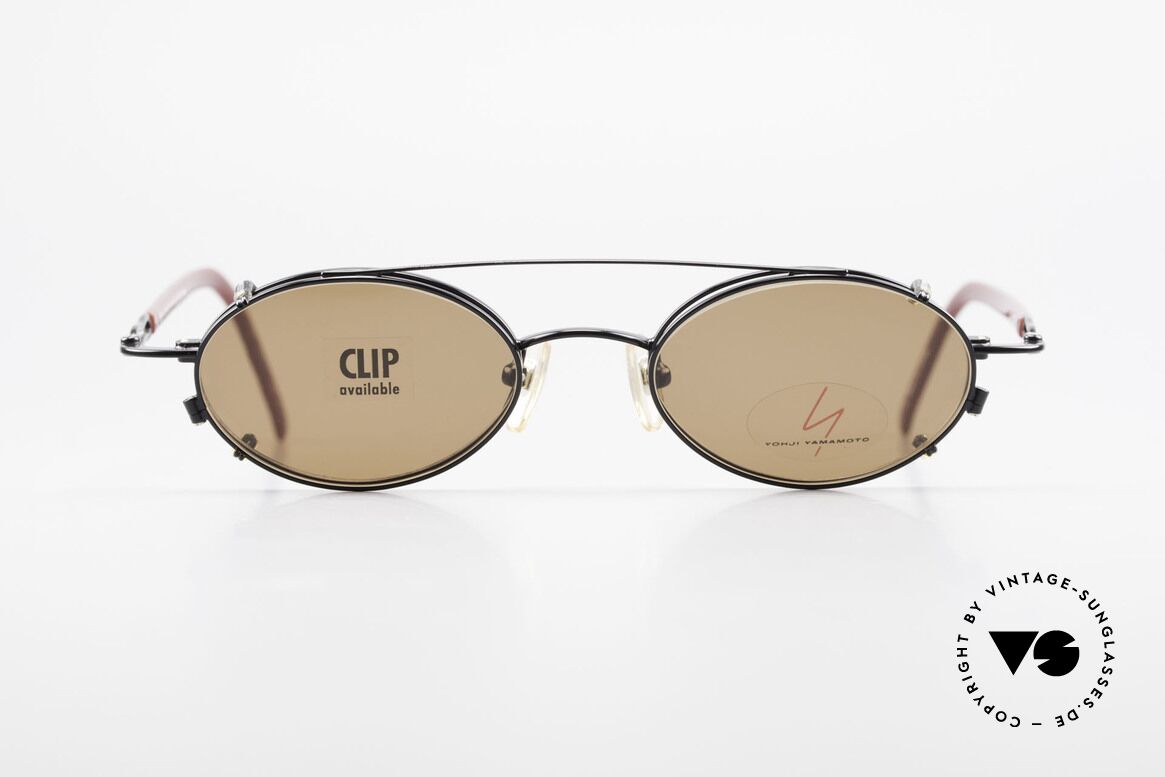Yohji Yamamoto 51-8201 Ovale Vintage Brille Clip On, vintage Brille von Yohji Yamamoto mit Sonnen-Clip, Passend für Herren und Damen