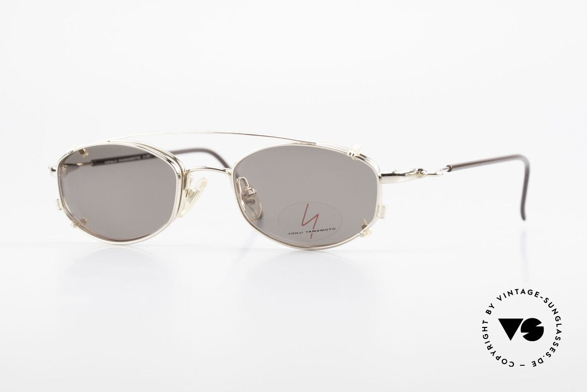Yohji Yamamoto 51-7211 Vergoldete Vintage Clip Brille, vintage Brille von Yohji Yamamoto mit Sonnen-Clip, Passend für Herren und Damen