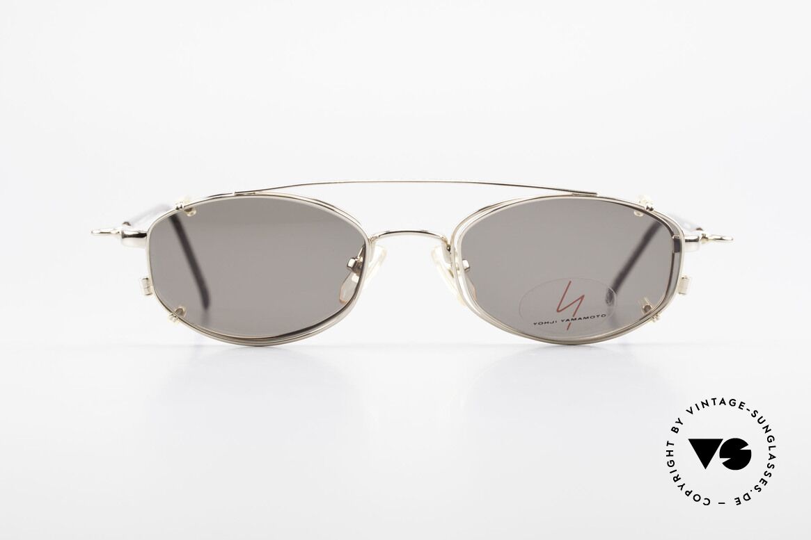 Yohji Yamamoto 51-7211 Vergoldete Vintage Clip Brille, vintage Brille von Yohji Yamamoto mit Sonnen-Clip, Passend für Herren und Damen