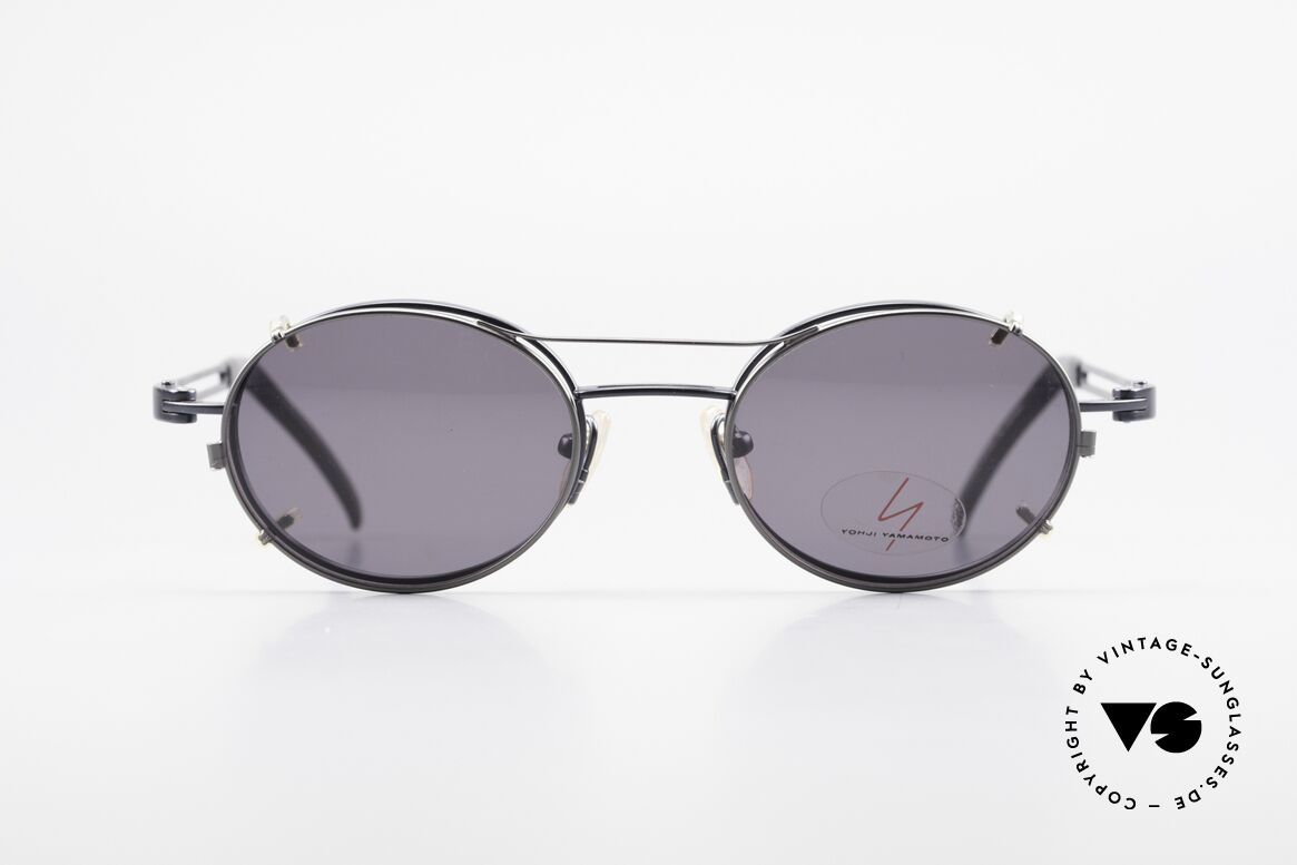 Yohji Yamamoto 51-6106 Clip On Brille Oval Blau Metall, vintage Brille von Yohji Yamamoto mit Sonnen-Clip, Passend für Herren und Damen