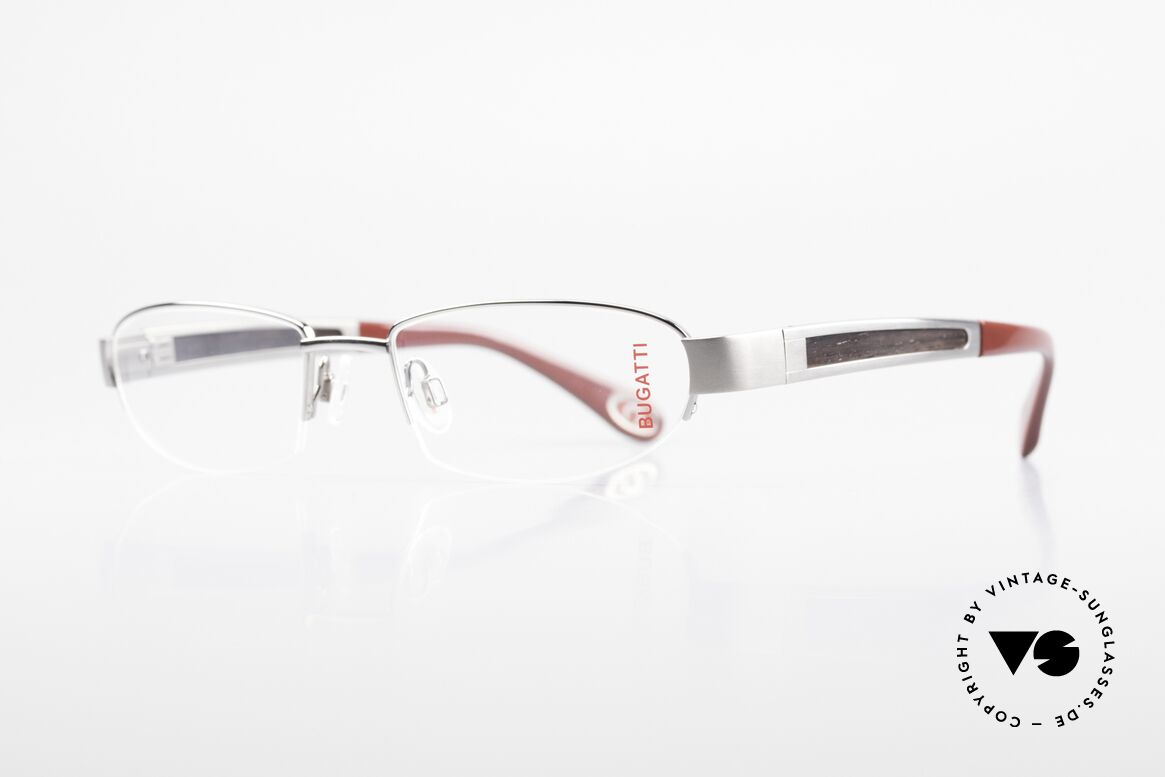 Bugatti 520 Ebenholz Brille Ruthenium, afrikanisches Ebenholz aus Kamerun als Bügel-Inlay, Passend für Herren