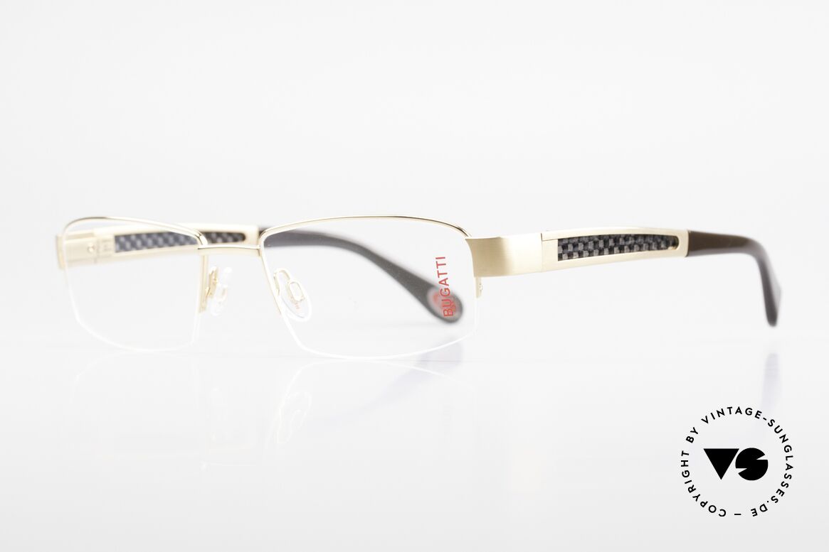 Bugatti 524 Carbon Titanium Gold Brille, Bügel-Inlays aus Carbon: sehr leicht & enorm robust, Passend für Herren