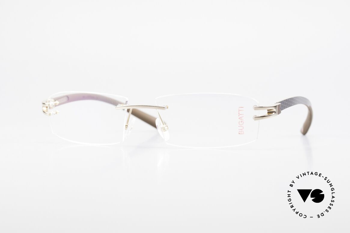 Bugatti 464 Randlose Brille Carbon Gold, original BUGATTI vintage Luxus-Brillenfassung, Passend für Herren