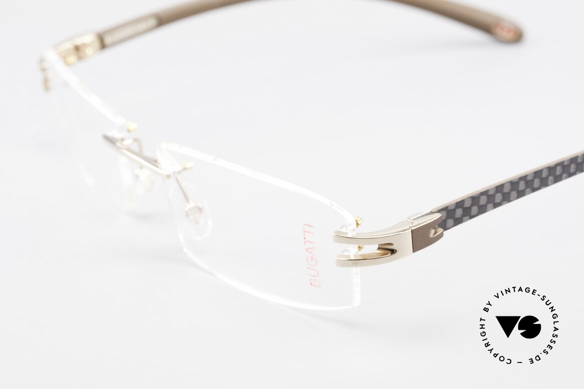 Bugatti 464 Randlose Brille Carbon Gold, ungetragen (wie alle unsere BUGATTI Fassungen), Passend für Herren