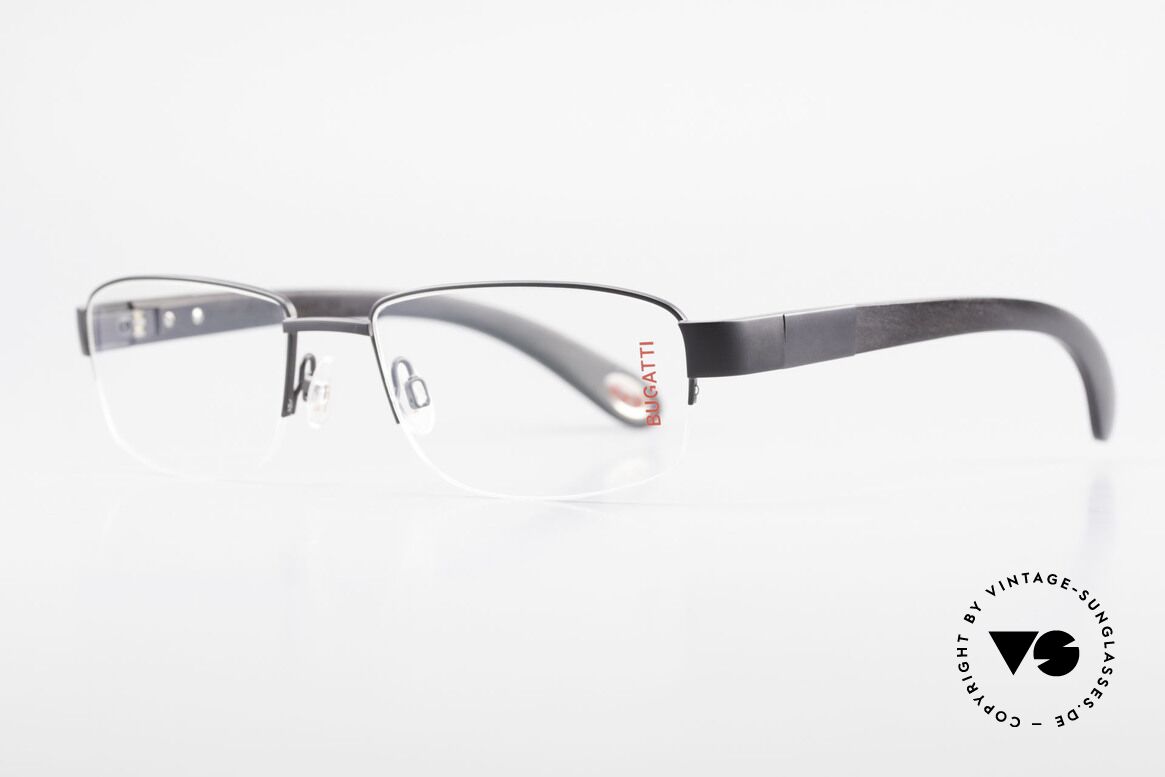 Bugatti 529 Ebenholz Titanium Brille XL, Bügel sind aus echtem afrik. Ebenholz (aus Kamerun), Passend für Herren