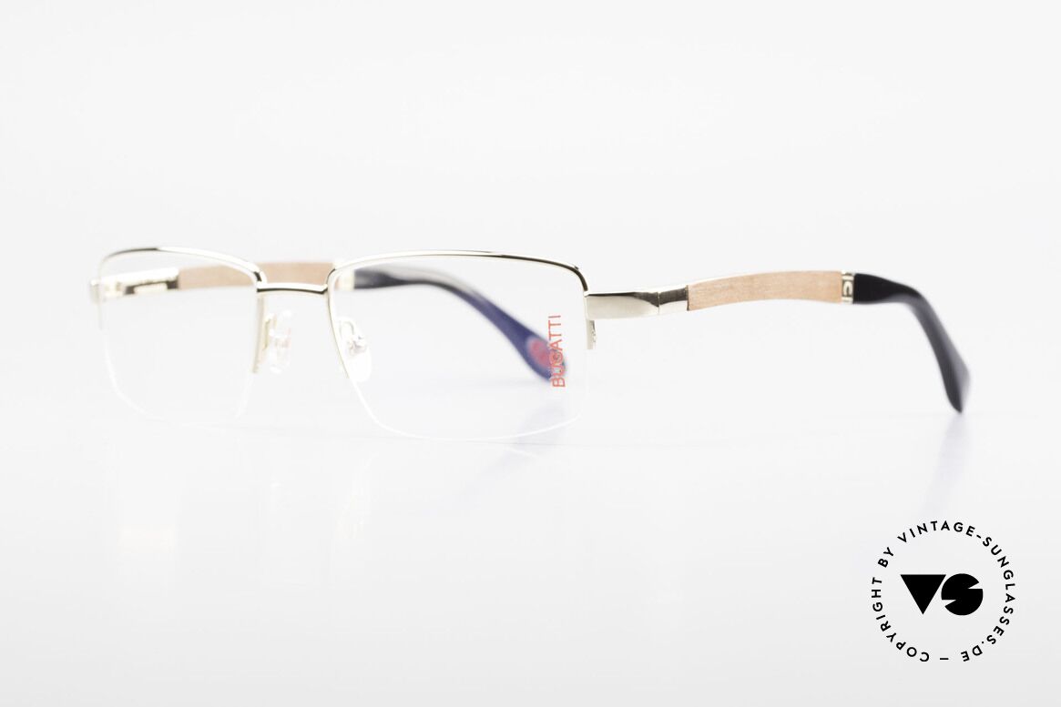 Bugatti 547 Padouk Edelholz Brille Gold L, mit afrikanischem PADOUK Edelholz als Bügel-Inlay, Passend für Herren