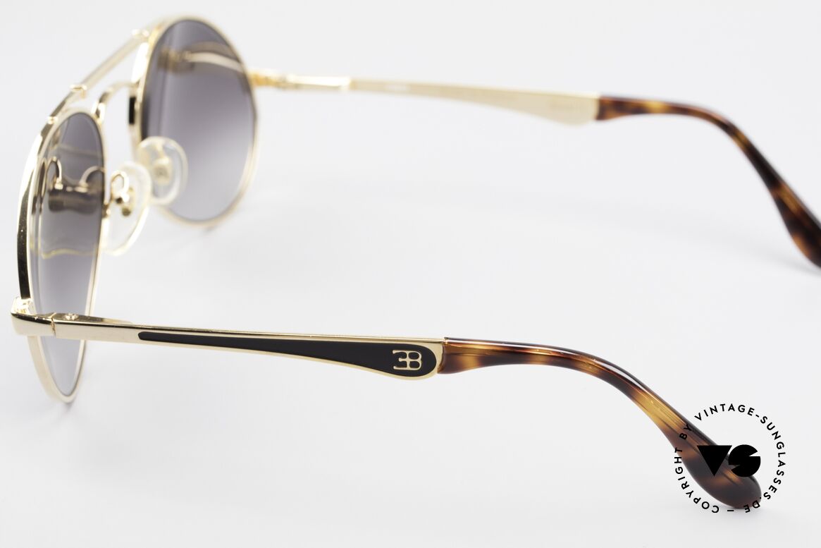 Bugatti 11911 80er Herren Luxus Sonnenbrille, vergoldeter Rahmen; Brücke wie eine Blattfeder, Passend für Herren