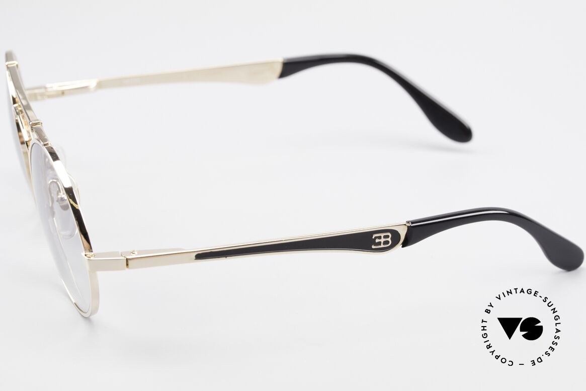 Bugatti 11711 Small Luxus Sonnenbrille Rund, edler Rahmen gold/schwarz; Brücke wie eine Blattfeder, Passend für Herren